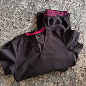 Med Couture Black Scrub Set with Pink Trim